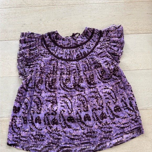 ULLA JOHNSON Amai Blouse Purple Batik Top Size 4 Small Flutter Sleeve Boxy - Picture 6 of 11